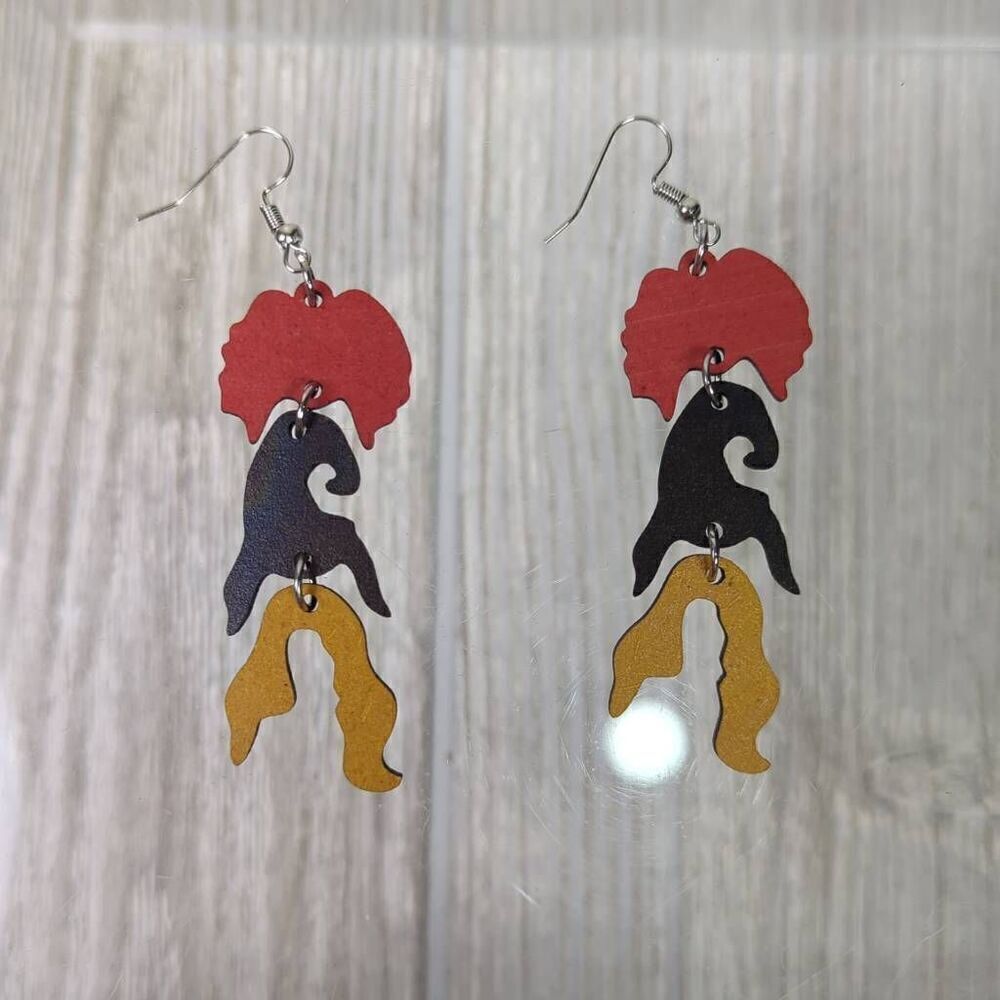 Womens Tiered Halloween Witch Dangle Earrings Orange Brown Yellow 2.5" Tall